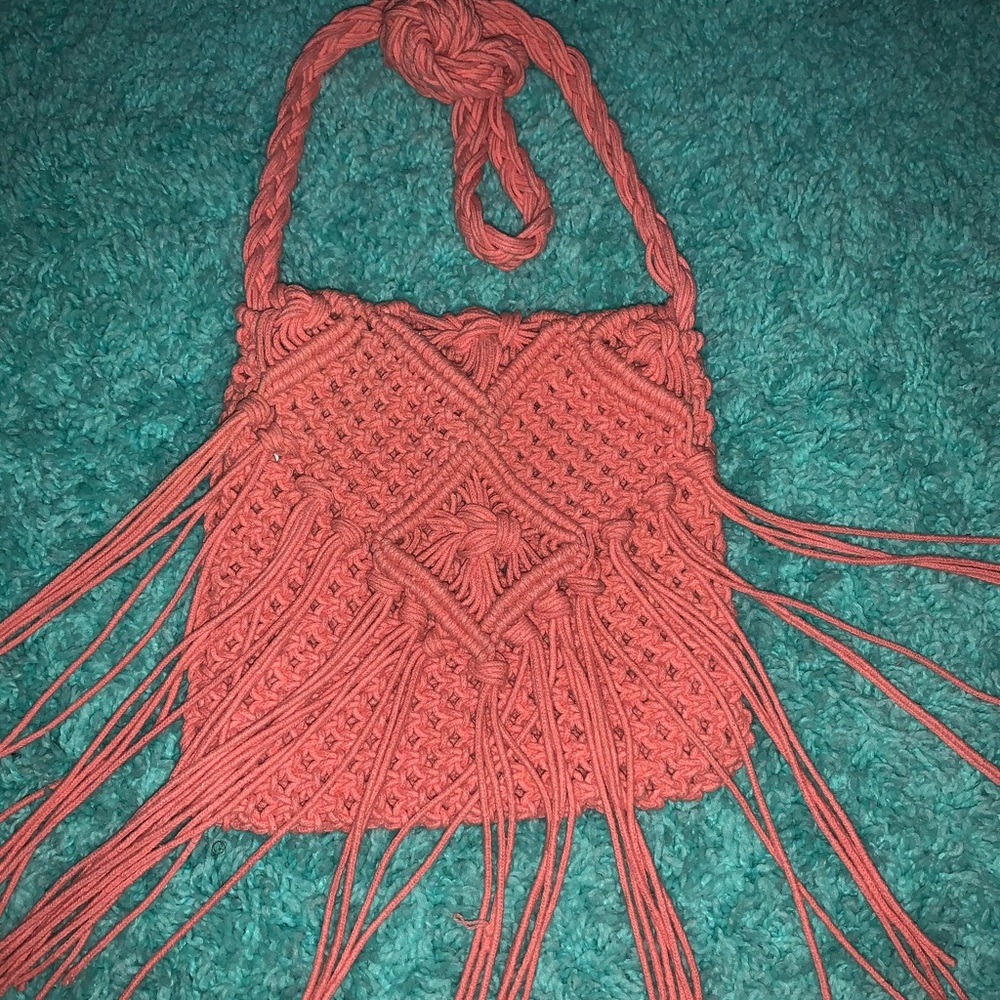 Pink Knitted Crossbody Bag